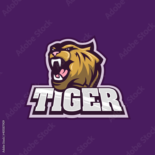 Tiger mascot sport logo design vector illustration