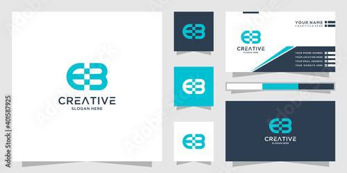 Letter eb logo and business card. creative tech logo