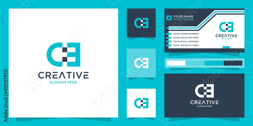 Letter ce logo and business card. creative tech logo