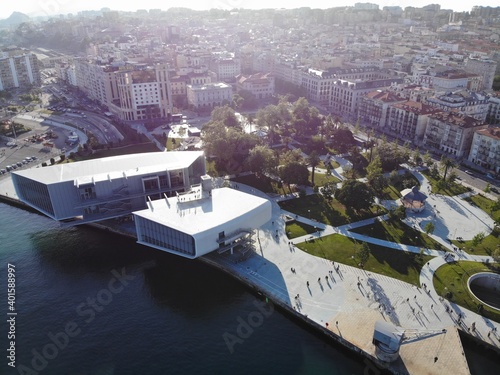 Aerial view of the Botín center in the bay of Santander