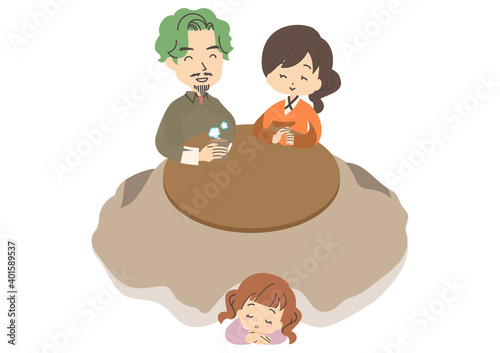 こたつでくつろぐ家族