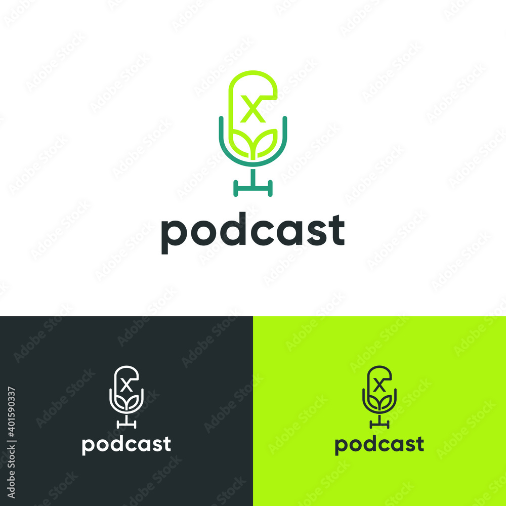 Initial letter X Podcast audio record logo design vector. Modern flat minimalist concept Initial letter X Podcast audio record logo design vector. Modern flat minimalist concept