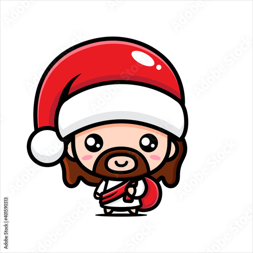 cute jesus character vector design wearing santa costume
