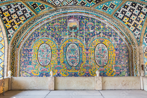  Interior decoration with colorful tiles of Karim Khani Nook (Khalvat e Karim Khani) at Golestan palace complex in Tehran, Iran photo