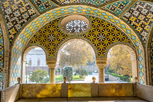 Interior decoration with colorful tiles of Karim Khani Nook (Khalvat e Karim Khani) at Golestan palace complex in Tehran, Iran photo
