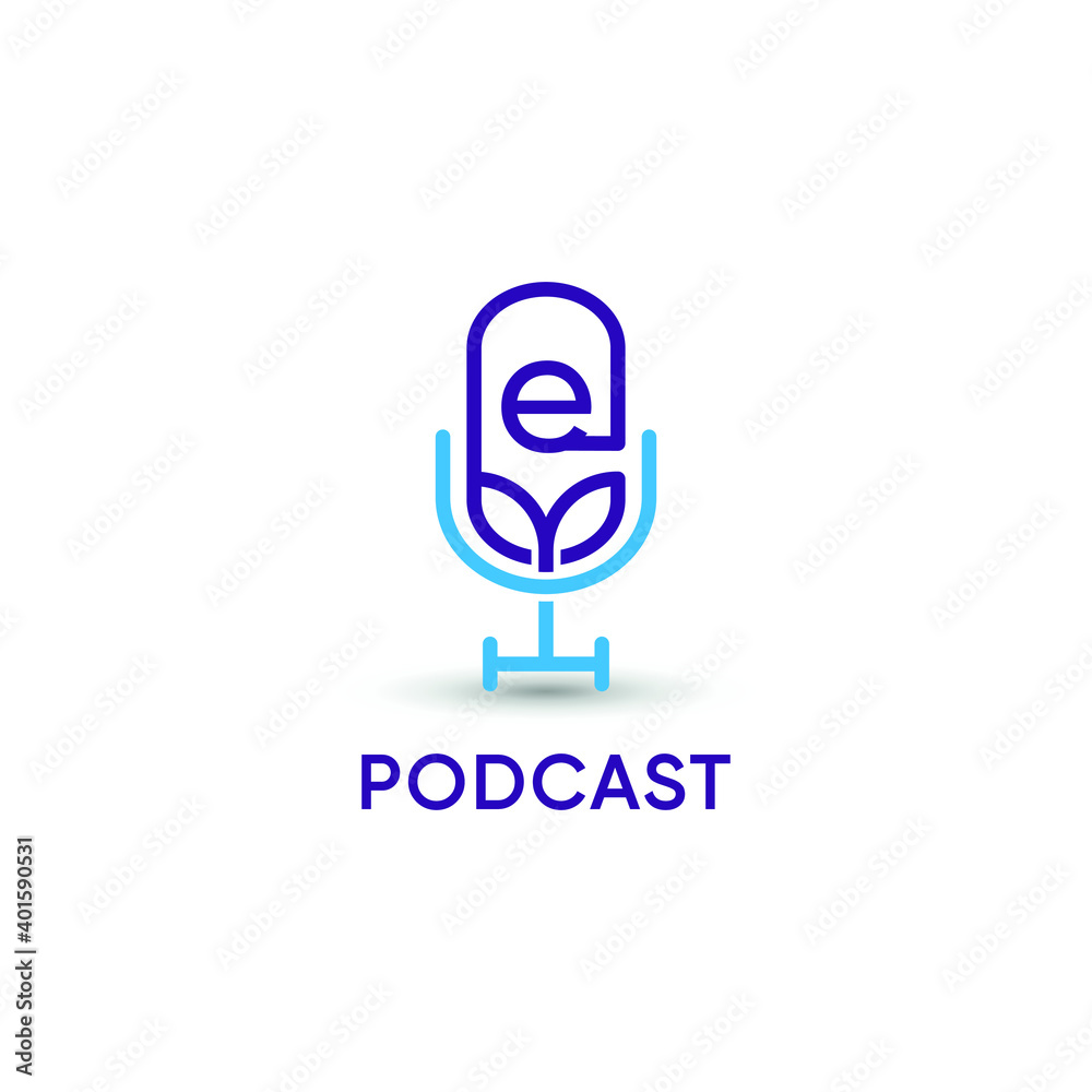 Initial letter E Podcast audio record logo design vector. Modern flat minimalist concept Initial letter E Podcast audio record logo design vector. Modern flat minimalist concept