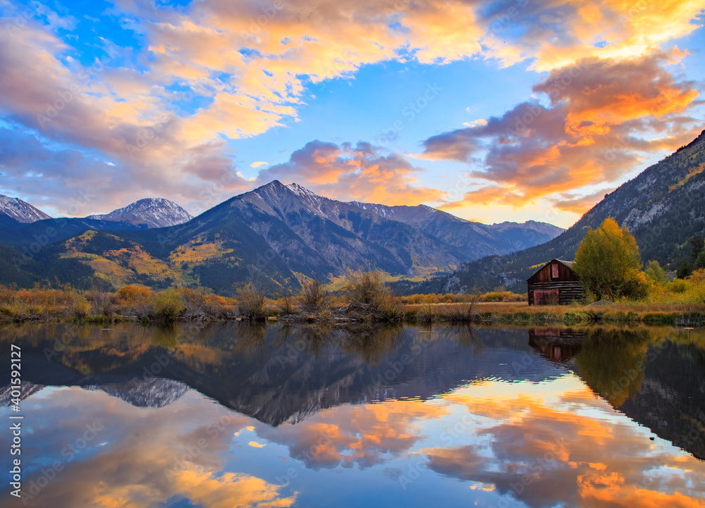 Orange Sunset Reflection at Twin Lakes, Colorado
