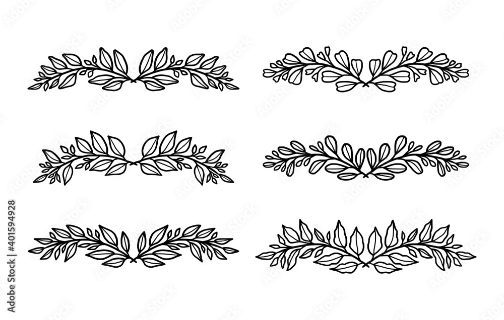 Naklejka premium Set of hand drawn natural & botanical leaf wreath and laurel elements