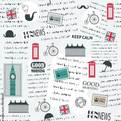 vintage London newspaper seamless vector pattern
