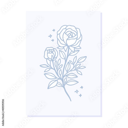 Valentine's day card template with rose flower and leaf branch element
