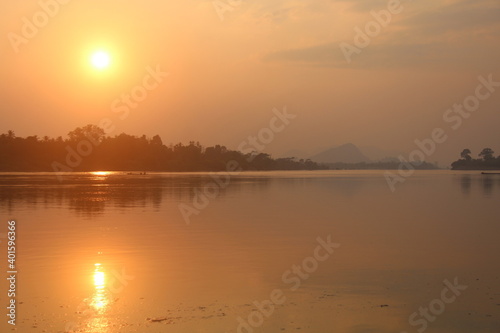 Cambodia. Mekong river. Sunset on the Mekong River, in the province of Stung Treng, border with Laos. 