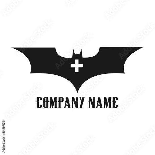 A bat logo with a black design and a white cross, can be your business inspiration.