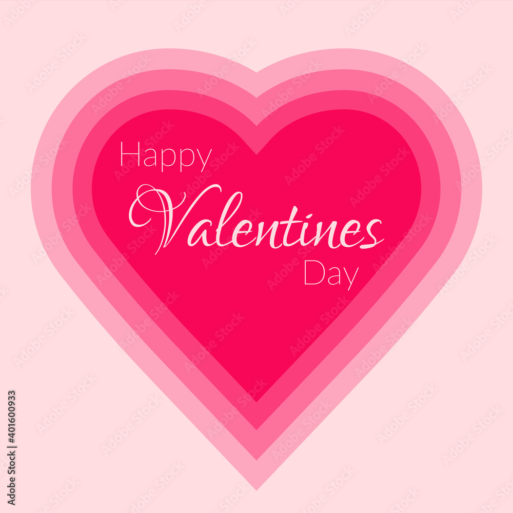 Valentine's Day holiday concept. Vector illustration of a heart in paper art style. In pink and red colors. Happy Valentines Day. For postcards, greetings on social networks, logo.