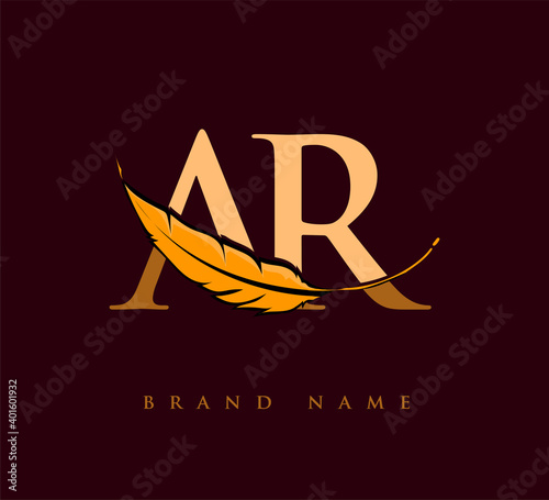 Initial letter AR logo with Feather Company Name, Simple and Clean Design. Vector Logo for Business and Company
