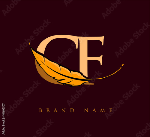 Initial letter CF logo with Feather Company Name, Simple and Clean Design. Vector Logo for Business and Company photo