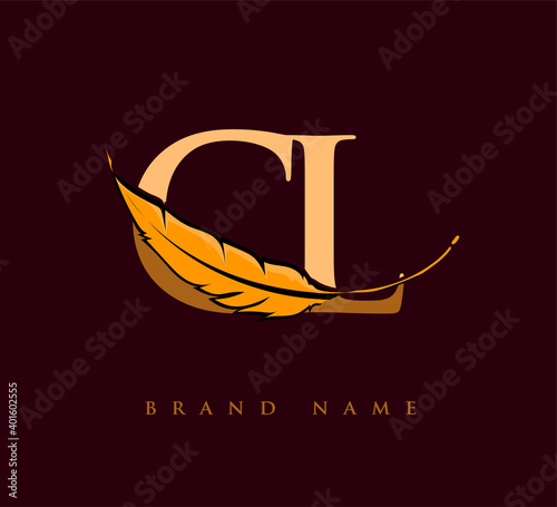 Initial letter CL logo with Feather Company Name, Simple and Clean Design. Vector Logo for Business and Company