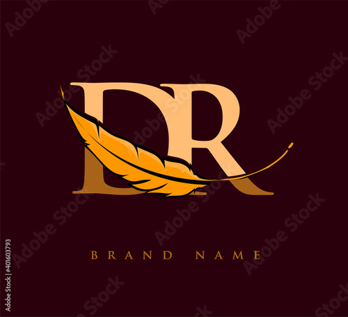 Initial letter DR logo with Feather Company Name, Simple and Clean Design. Vector Logo for Business and Company