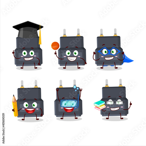 School student of adapter connector cartoon character with various expressions