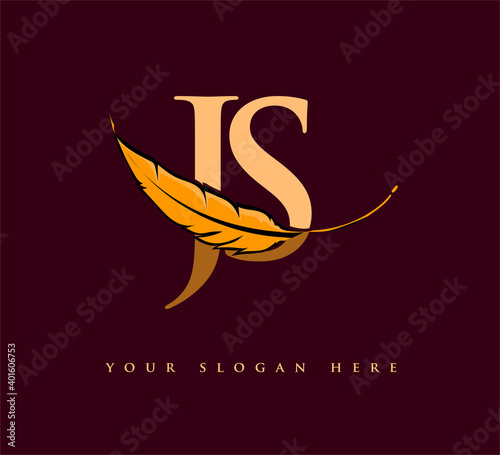 Initial letter JS logo with Feather Company Name, Simple and Clean Design. Vector Logo for Business and Company