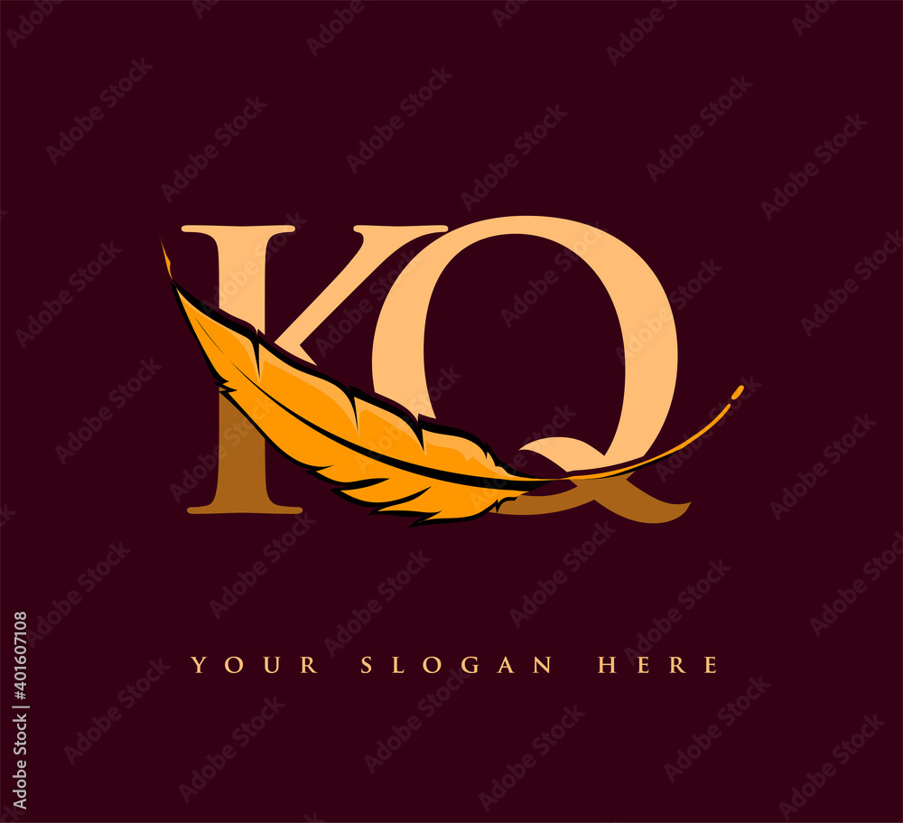 Initial letter KQ logo with Feather Company Name, Simple and Clean ...
