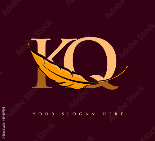 Initial letter KQ logo with Feather Company Name, Simple and Clean Design. Vector Logo for Business and Company photo