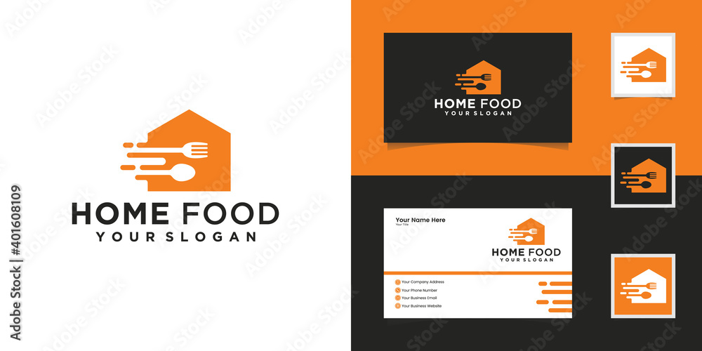 house food logo with spoon and fork concept for restaurant design template and business card