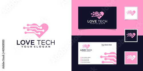 tech love logo design template and business card