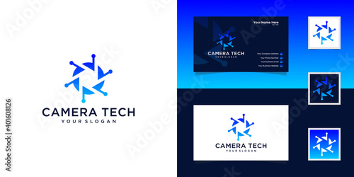 Tech Camera logo design vector template and business card