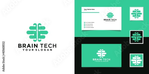 brain tech logo design and business card