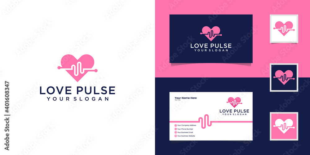 Love Heart with pulse logo vector, elements and symbols, template and business card