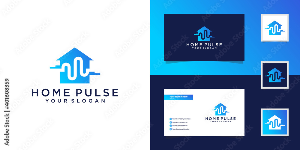 Home health logo with pulse design template and business card