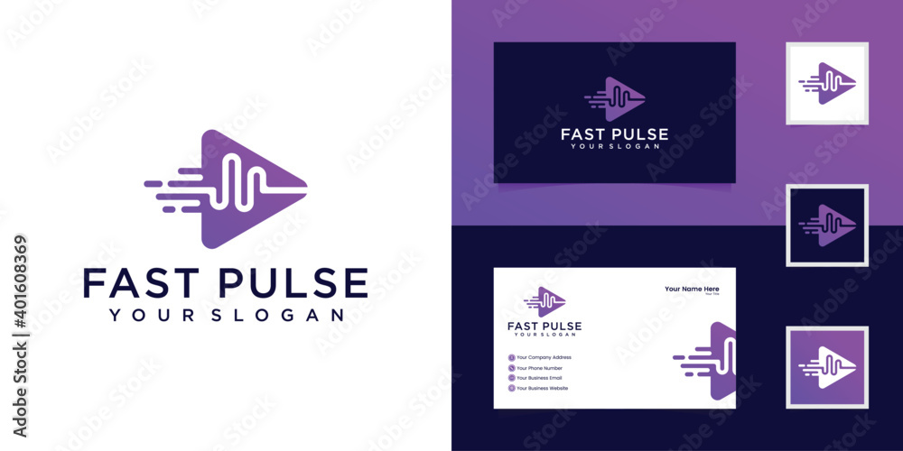 Play pulse logo design concept Vector music logo template and business card
