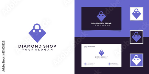 diamond and shop logo combination. Jewelry and sale symbol or icon. Unique gem and market logotype design template and business card