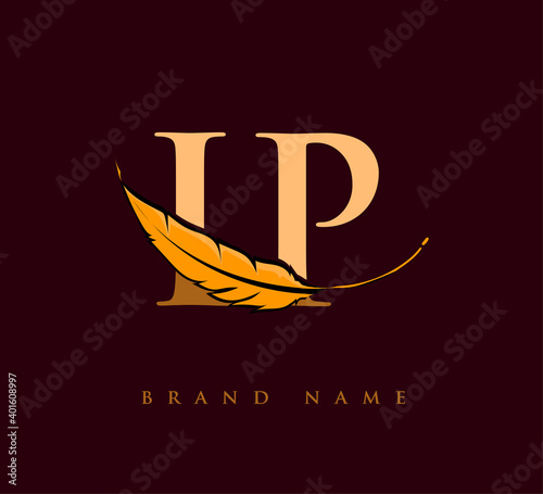 Initial letter LP logo with Feather Company Name, Simple and Clean Design. Vector Logo for Business and Company