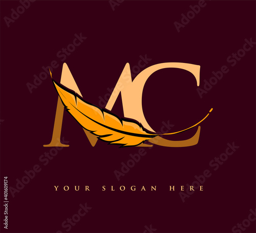Initial letter MC logo with Feather Company Name, Simple and Clean Design. Vector Logo for Business and Company