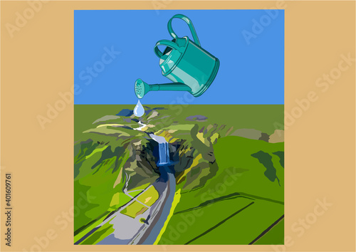 Vector Illustration of Surrealism Waterfall