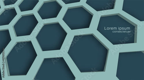 Blue honeycomb outline background. perspective view on polygons. 3D geometry vector illustration