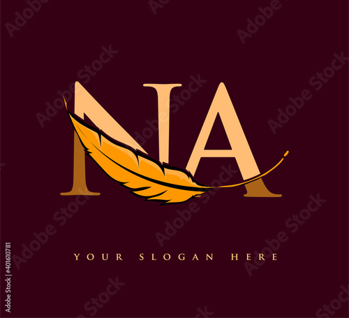 Initial letter NA logo with Feather Company Name, Simple and Clean Design. Vector Logo for Business and Company
