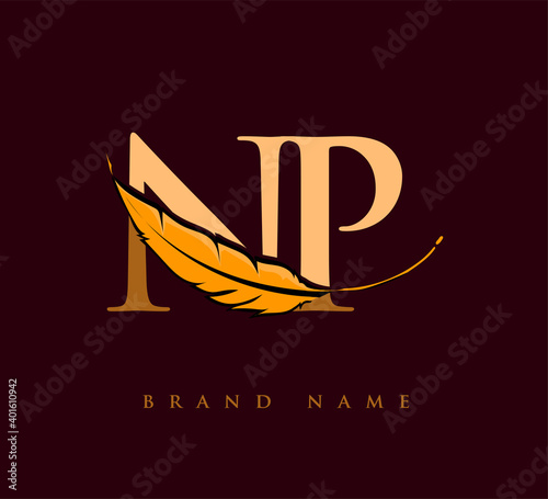 Initial letter NP logo with Feather Company Name, Simple and Clean Design. Vector Logo for Business and Company