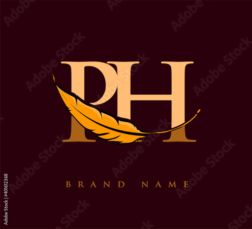 Initial letter PH logo with Feather Company Name, Simple and Clean Design. Vector Logo for Business and Company