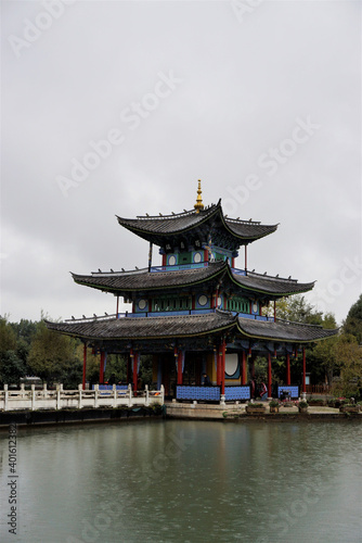 landscape of black dragon pool park in Li jiang city  yunnan   china
