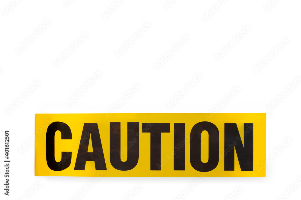 Safety workplaces yellow caution tape stripped warning signs symbols safety prevention with isolated white background Safety workplaces yellow caution tape stripped warning signs symbols safety prevention with isolated white background