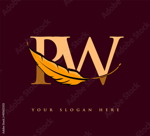 Initial letter PW logo with Feather Company Name, Simple and Clean Design. Vector Logo for Business and Company