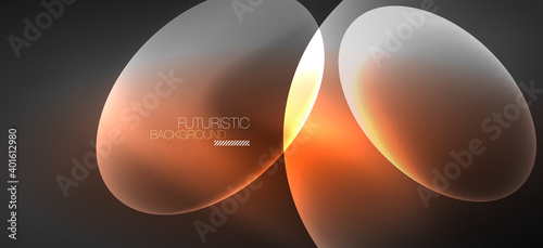 Neon ellipses abstract backgrounds. Shiny bright round shapes glowing in the dark. Vector futuristic illustrations for covers, banners, flyers and posters and other