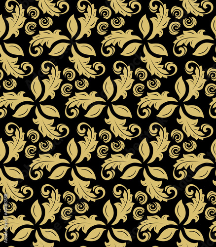 Floral ornament. Seamless abstract classic background with flowers. Pattern with repeating floral elements. Golden ornament for fabric, wallpaper and packaging