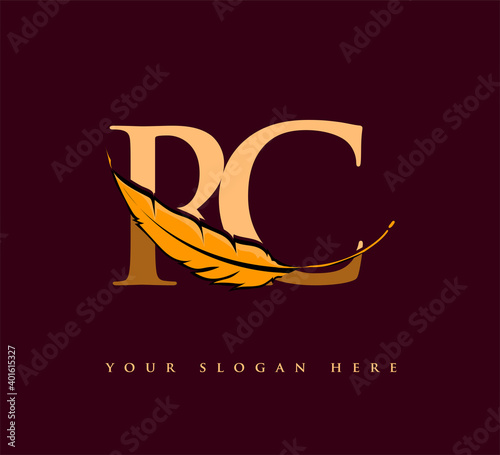 Initial letter RC logo with Feather Company Name, Simple and Clean Design. Vector Logo for Business and Company