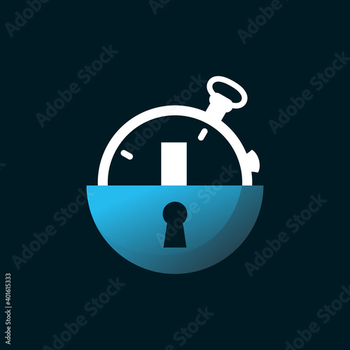 Escape Room Game Logo Icon Vector, Combination of Timer, Door, and keyhole or padlock