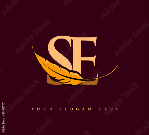 Initial letter SE logo with Feather Company Name, Simple and Clean Design. Vector Logo for Business and Company