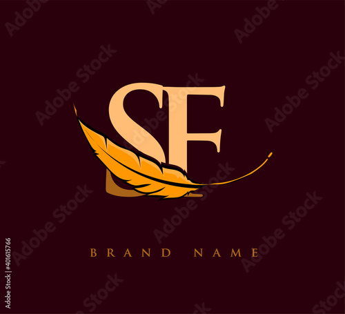 Initial letter SF logo with Feather Company Name, Simple and Clean Design. Vector Logo for Business and Company