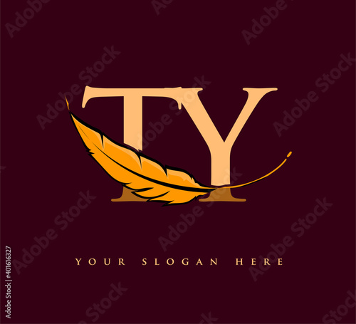 Initial letter TY logo with Feather Company Name, Simple and Clean Design. Vector Logo for Business and Company photo